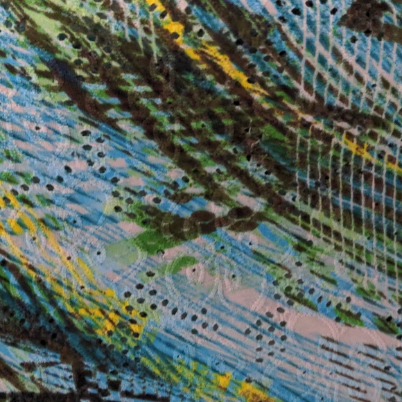 Dana Buchman Size L Short Sleeve Light Blue Teal Yellow Jersey - Picture 2 of 4